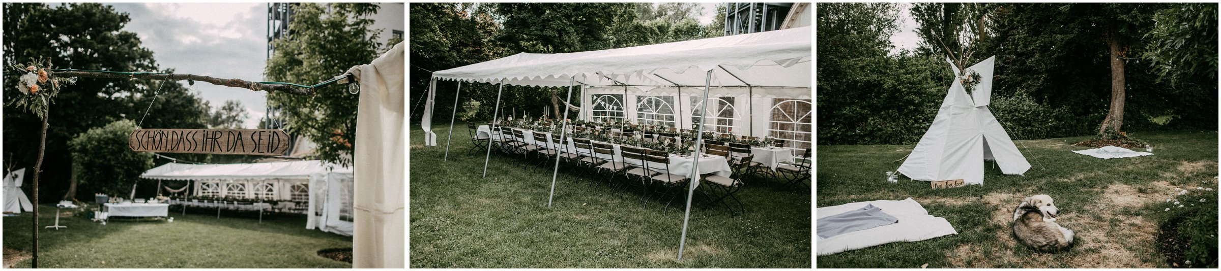 Wiesenhochzeit: das geschmückte Hochzeitszelt