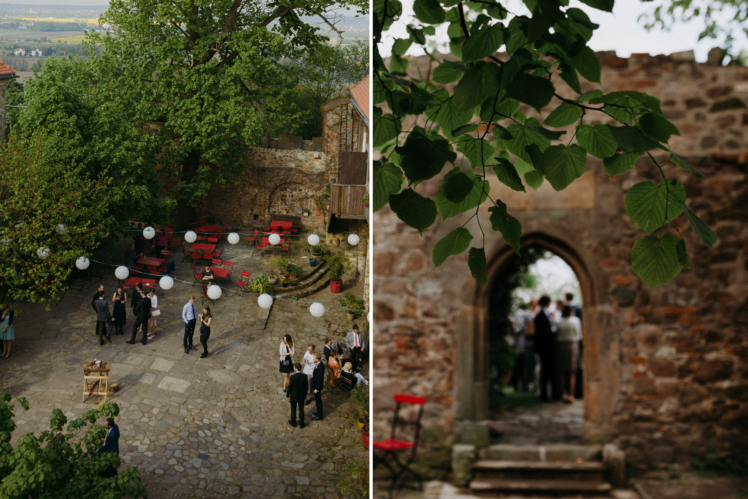 Outdoor-Hochzeit:Sektempfang im Schlossgarten