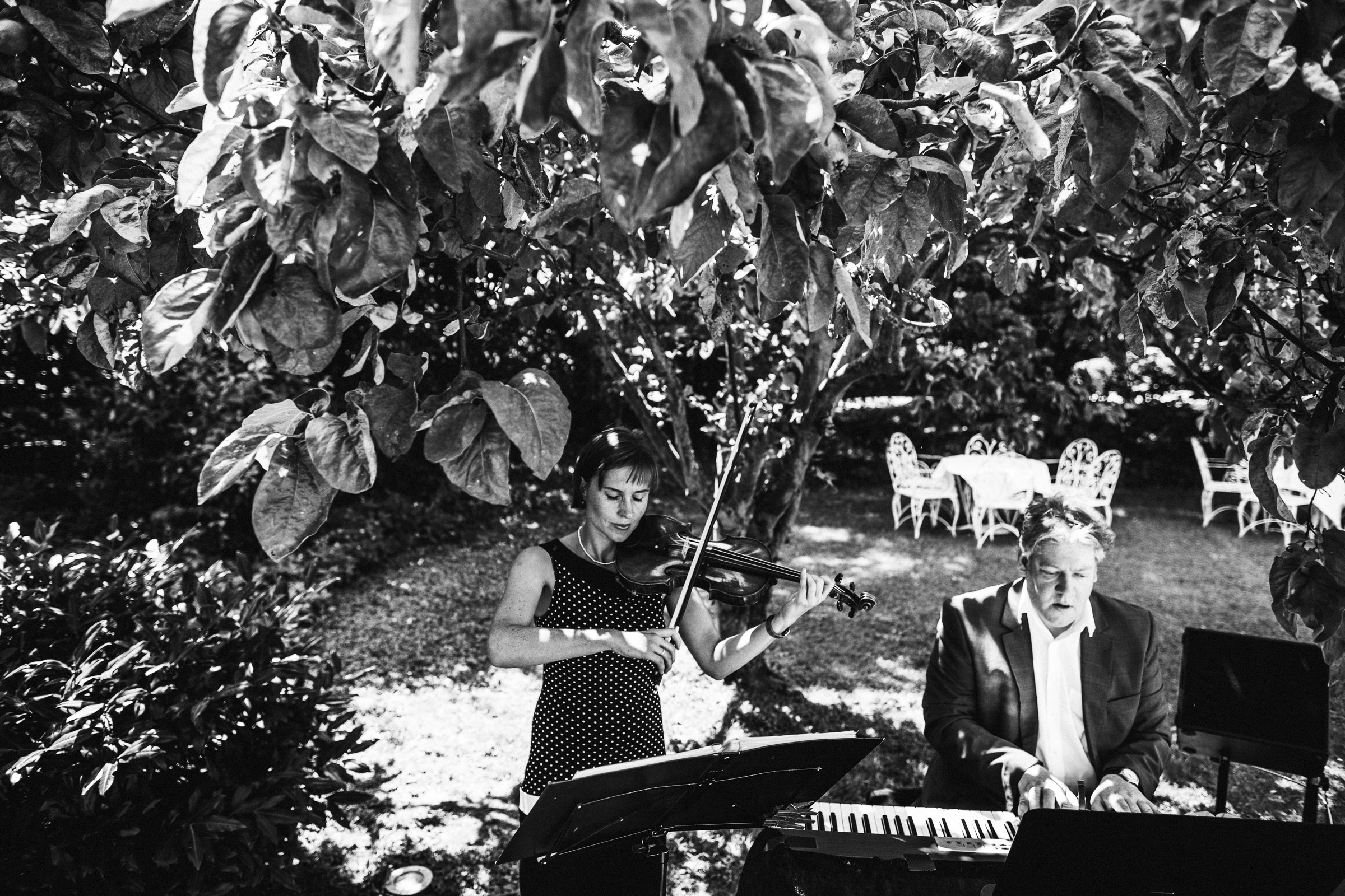 Schlosshochzeit: Musiker während der Trauung