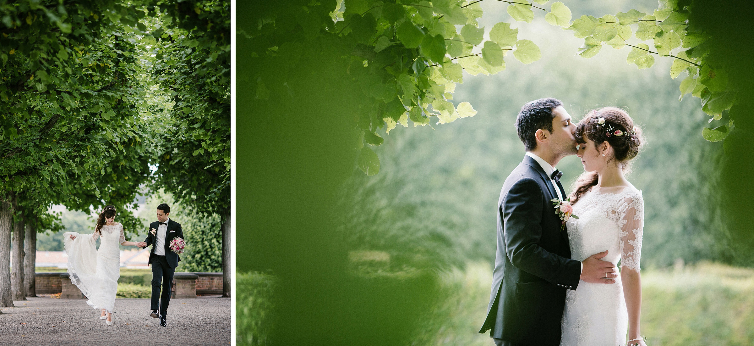 Burghochzeit: Brautpaarportraits im Garten