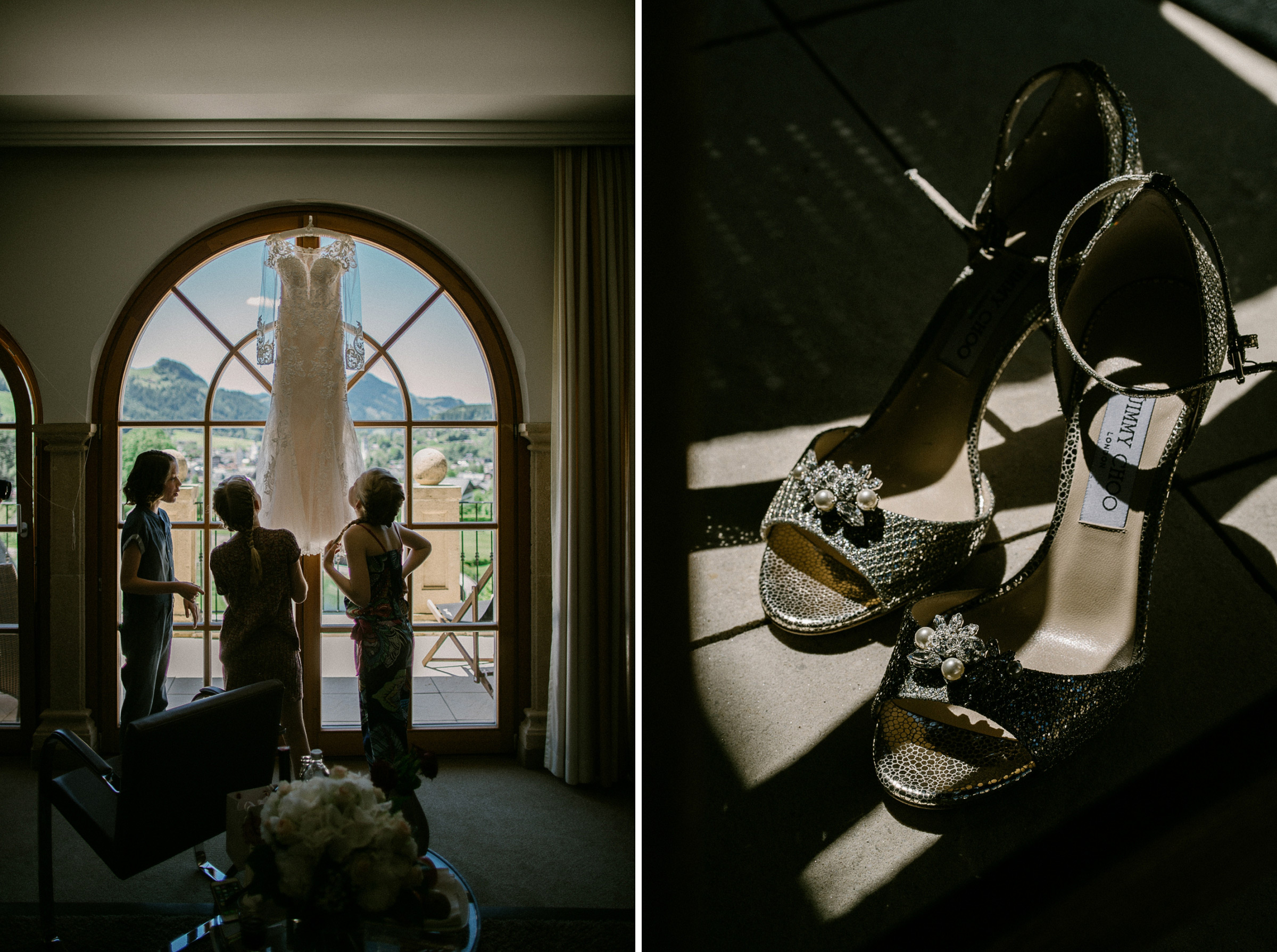 Alpenhochzeit: das Brautkleid und die Brautschuhe von Jimmy Choo 