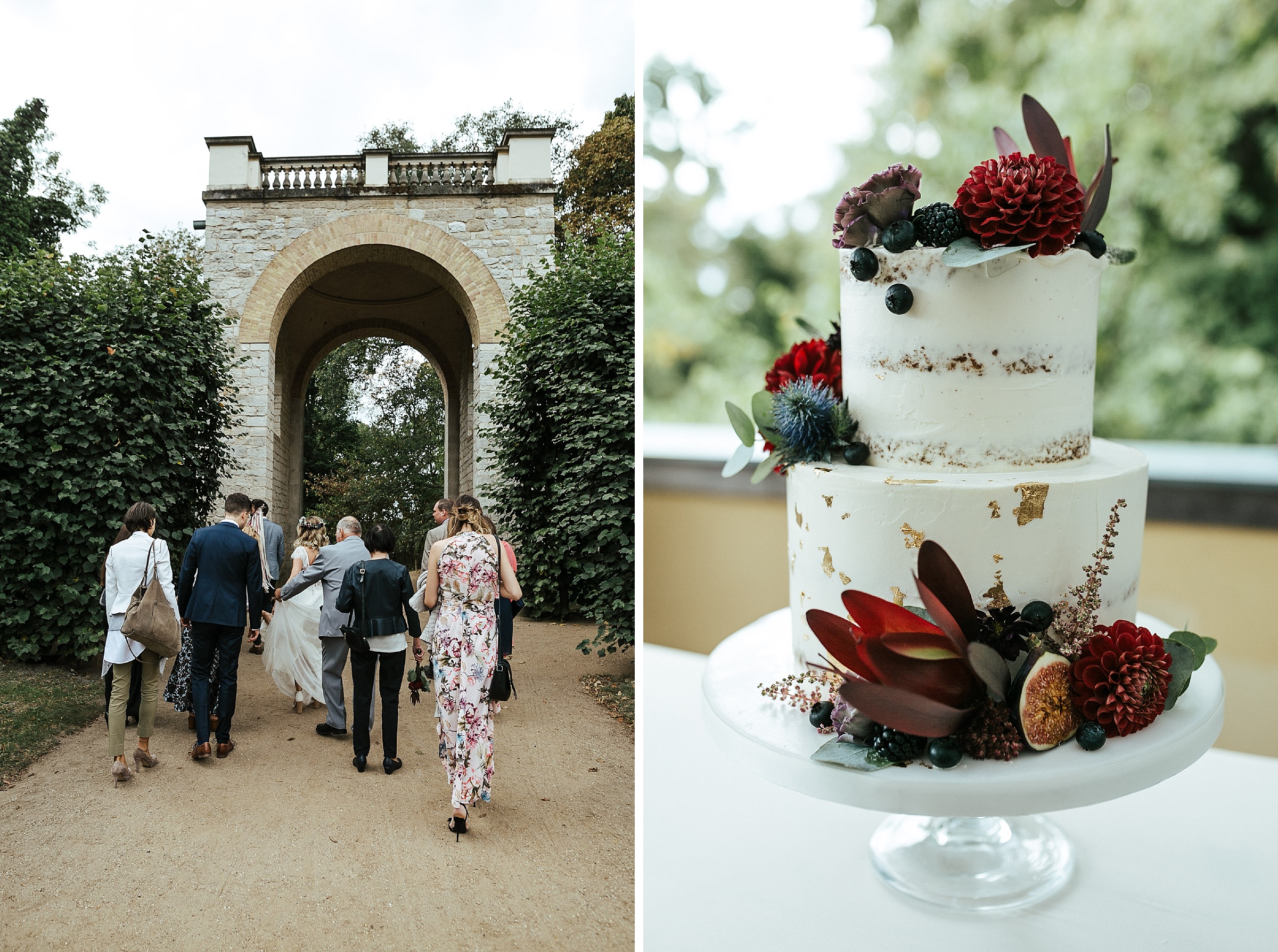 Septemberhochzeit: Hochzeitstorte und Gäste