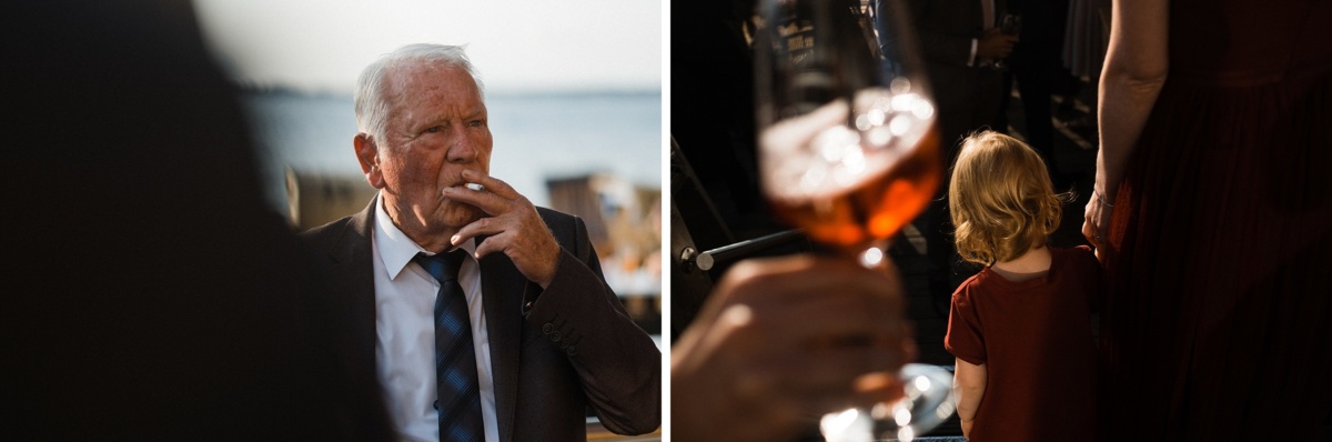 Strandhochzeit in Kiel: Glas im Gegenlicht.