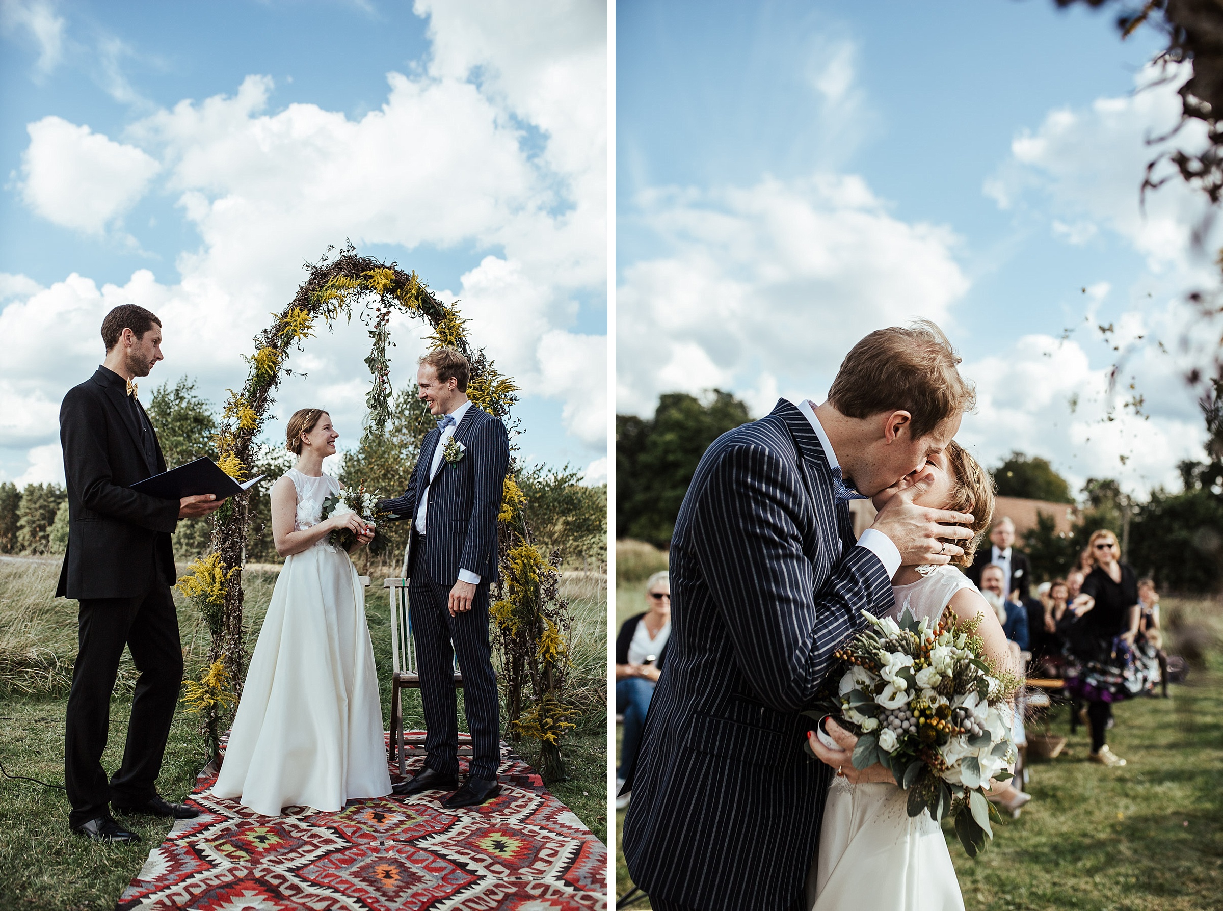 Landhochzeit: das Brautpaar darf sich küssen