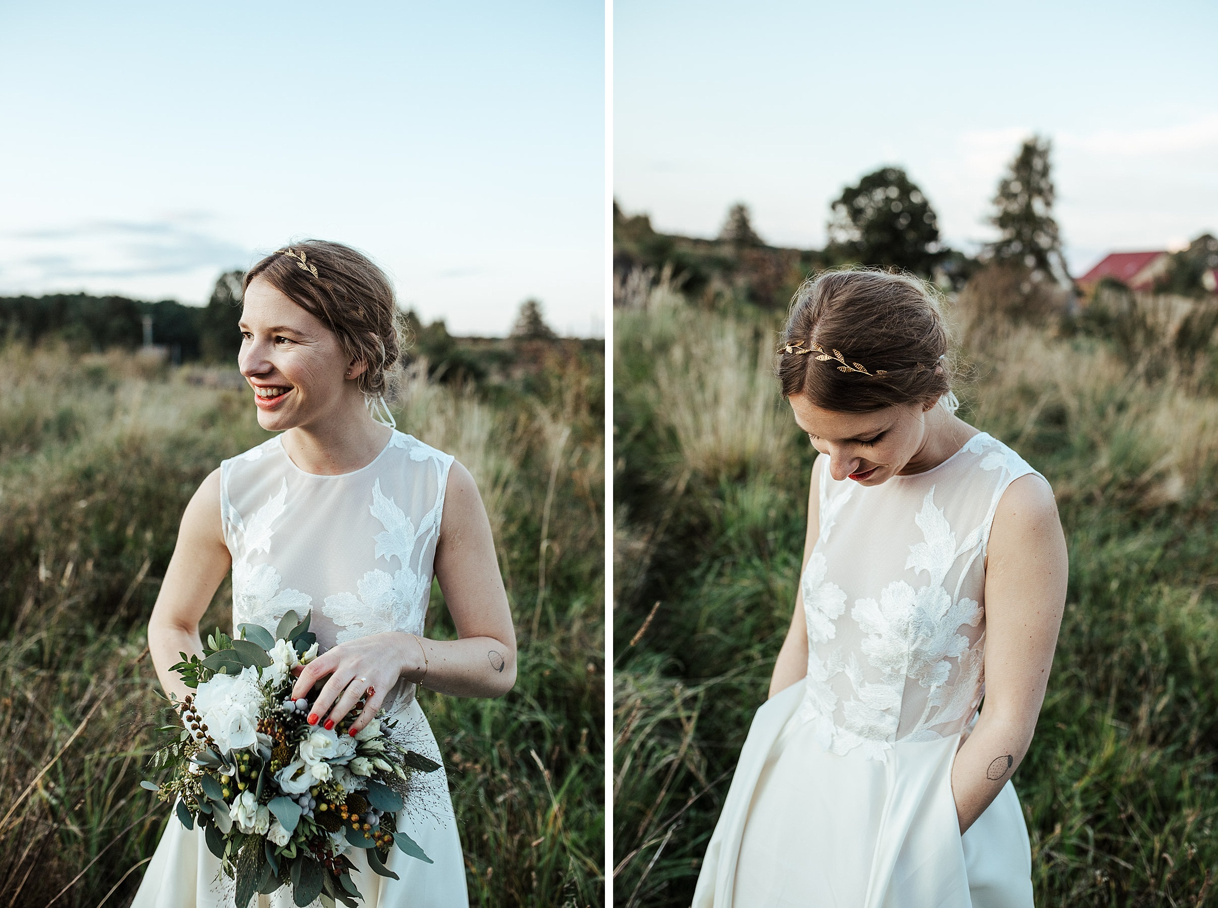 Landhochzeit: Brautportrait auf der Wiese