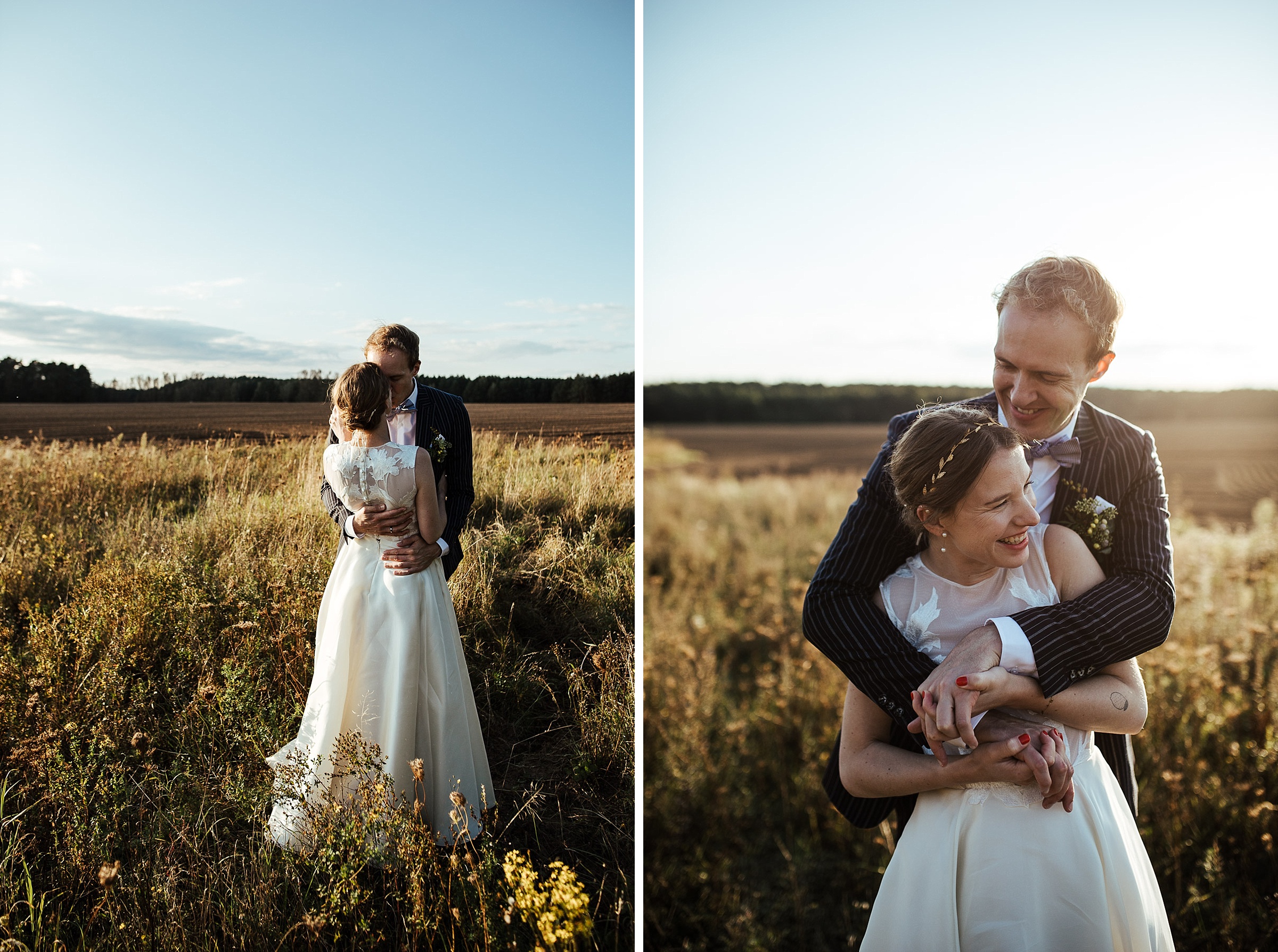 Landhochzeit: Brautpaar auf der Sommerwiese